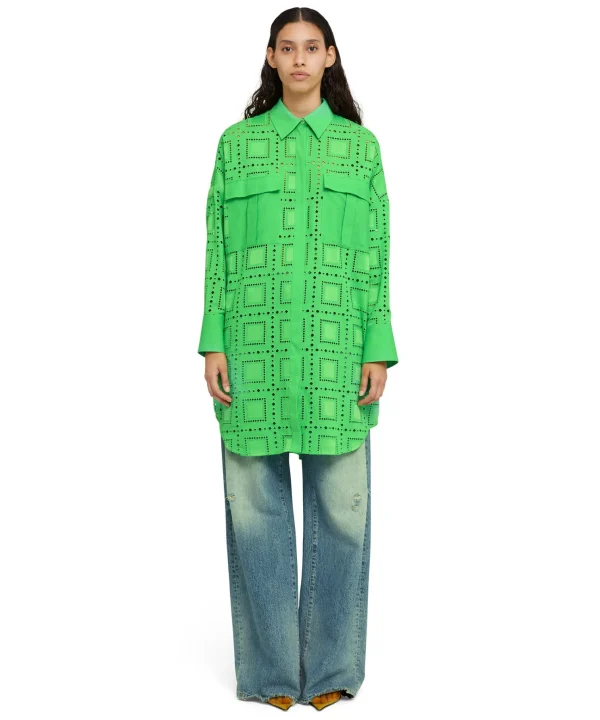 MSGM Abito Chemisier In Cotone Sangallo Green Fashion