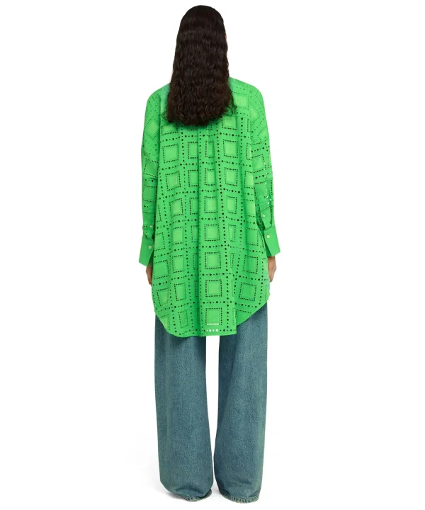 MSGM Abito Chemisier In Cotone Sangallo Green Fashion