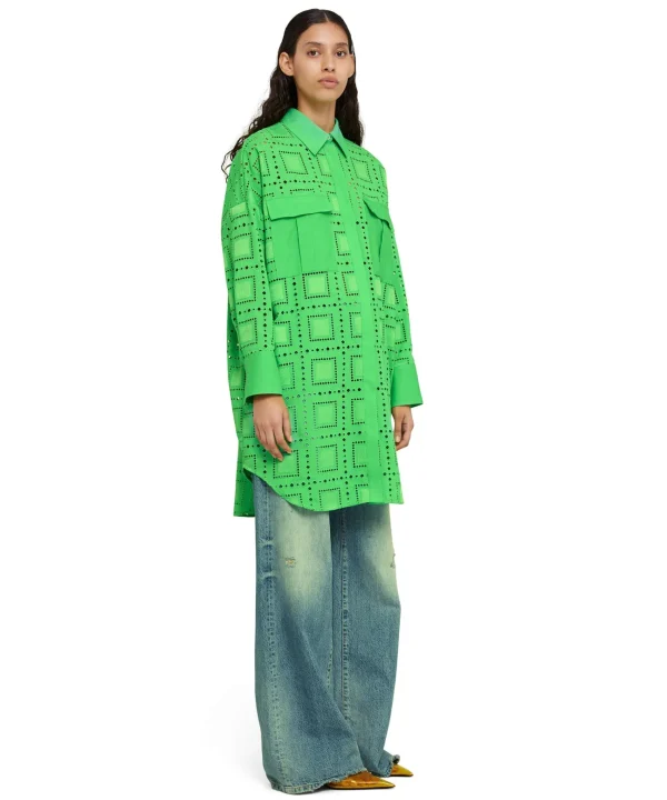 MSGM Abito Chemisier In Cotone Sangallo Green Fashion