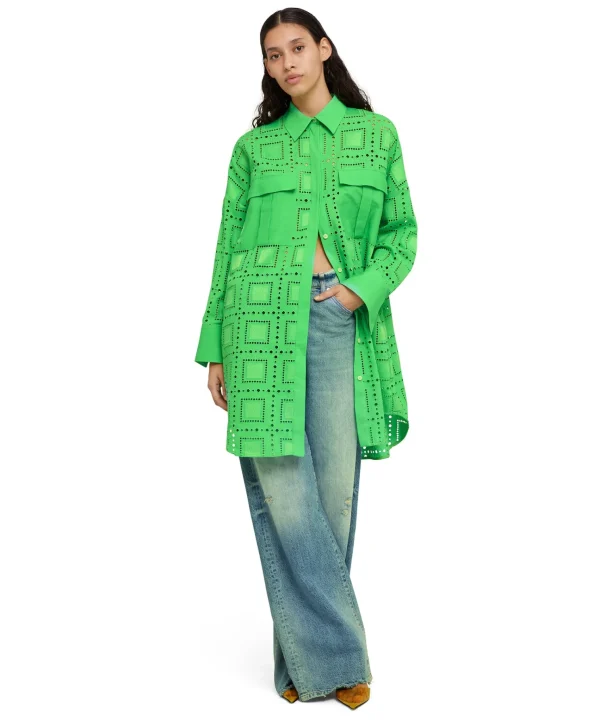 MSGM Abito Chemisier In Cotone Sangallo Green Fashion