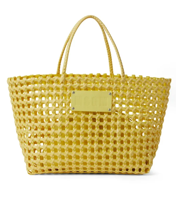 MSGM Basket Net Bag Con Mini Pouch Corredata In Ecopelle Yellow New