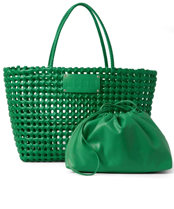 MSGM Basket Net Bag Con Mini Pouch Corredata In Ecopelle Green Clearance