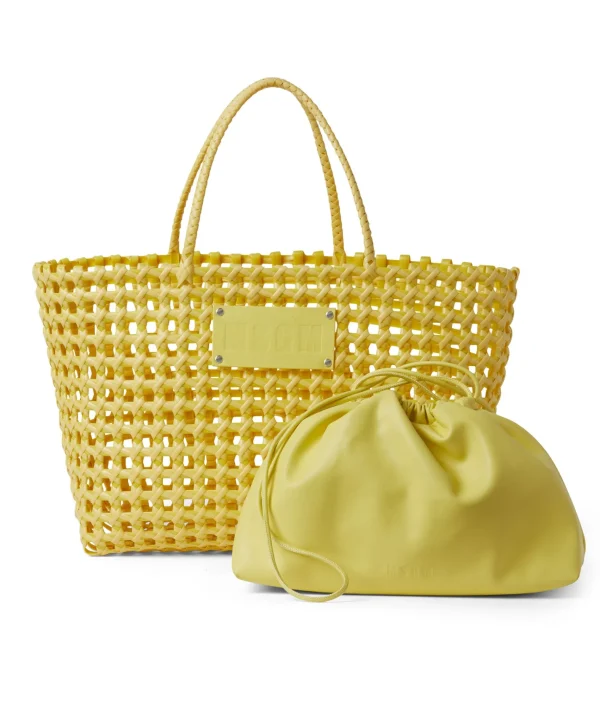 MSGM Basket Net Bag Con Mini Pouch Corredata In Ecopelle Yellow New