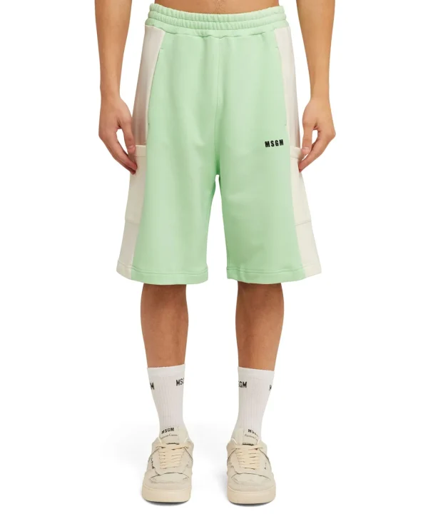 MSGM Bermuda Bicolore In Cotone Organico Della Capsule Fantastic Green Light Green Shop