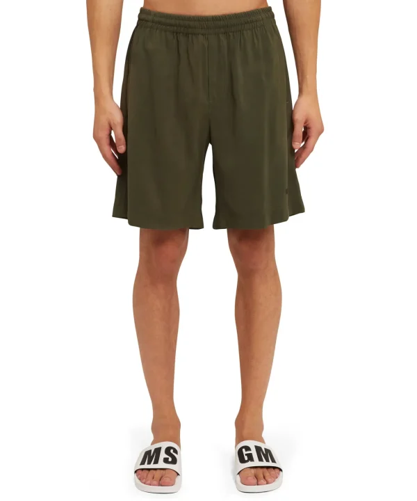 MSGM Bermuda Fluido In Viscosa Tinta Unita Military Green Cheap