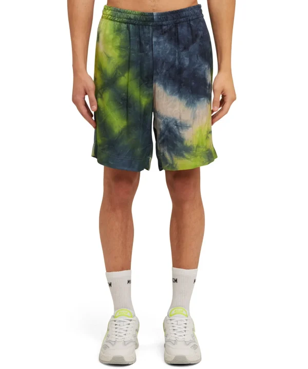 MSGM Bermuda Fluido In Viscosa Tie Dye Green Sale