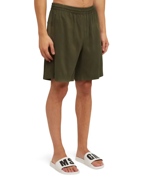 MSGM Bermuda Fluido In Viscosa Tinta Unita Military Green Cheap