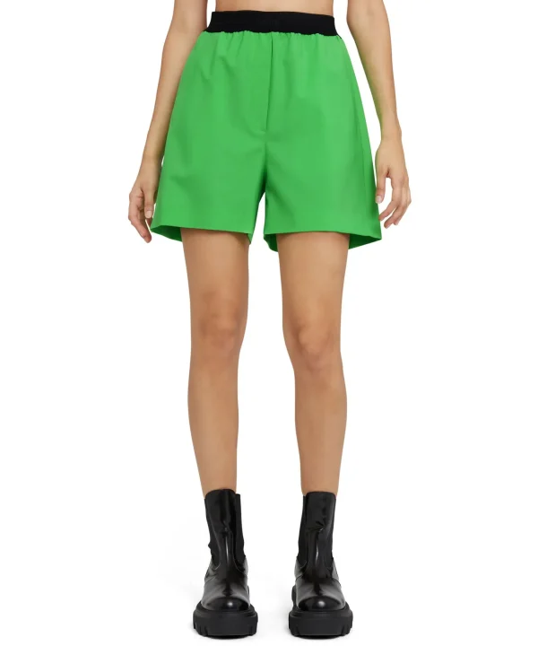 MSGM Bermuda In Fresco Di Lana Con Banda Elastia Green Online