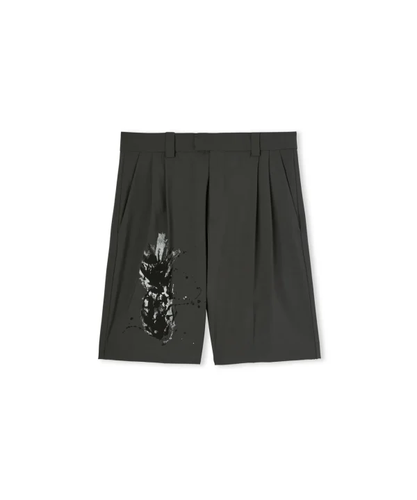 MSGM Bermuda Tailoring In Fresco Lana Con Stampa Artigianale "Pineapple" Dark Grey Best