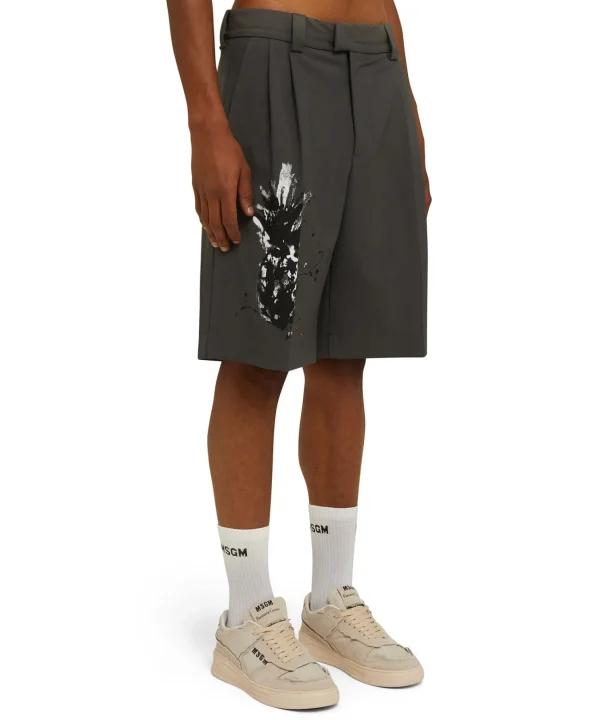 MSGM Bermuda Tailoring In Fresco Lana Con Stampa Artigianale "Pineapple" Dark Grey Best