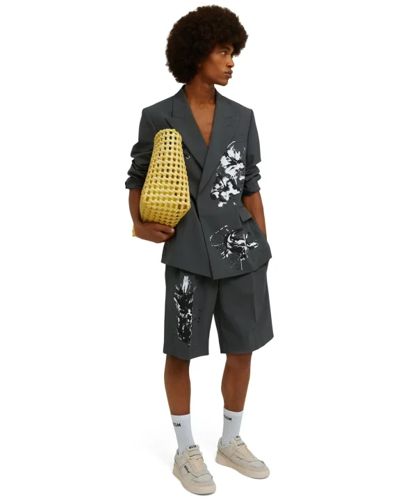 MSGM Bermuda Tailoring In Fresco Lana Con Stampa Artigianale "Pineapple" Dark Grey Best