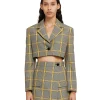 MSGM Blazer Crop In Pop Prince Of Wales Lemon Yellow Flash Sale