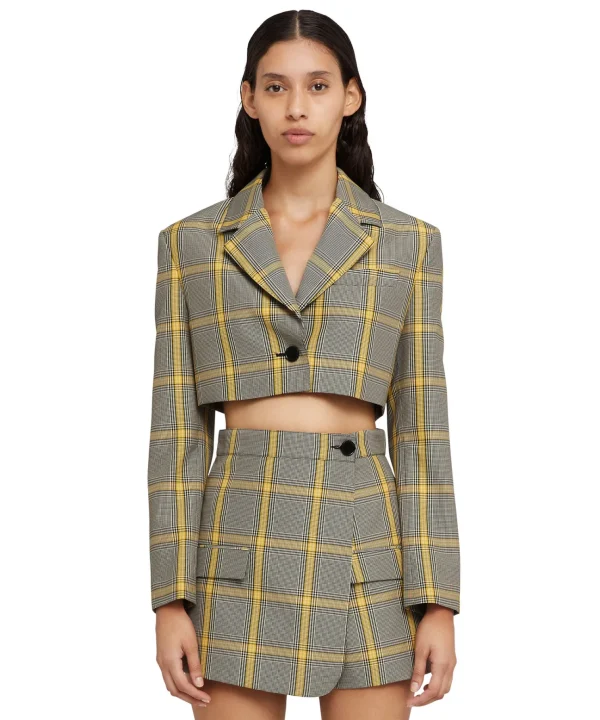 MSGM Blazer Crop In Pop Prince Of Wales Lemon Yellow Flash Sale