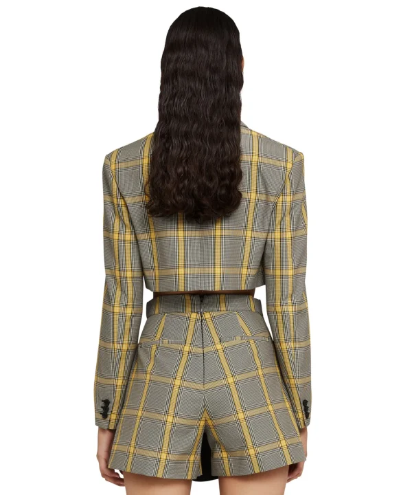 MSGM Blazer Crop In Pop Prince Of Wales Lemon Yellow Flash Sale