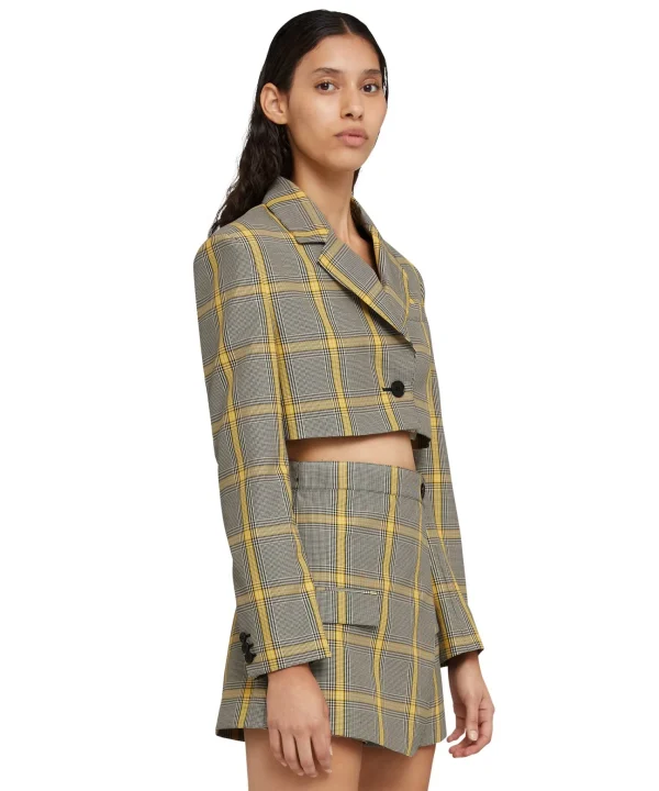 MSGM Blazer Crop In Pop Prince Of Wales Lemon Yellow Flash Sale