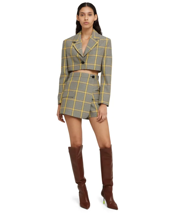 MSGM Blazer Crop In Pop Prince Of Wales Lemon Yellow Flash Sale