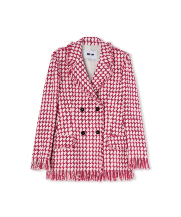 MSGM Blazer Doppiopetto Con Collo A Rever In Pied De Poule Fucsia Cheap