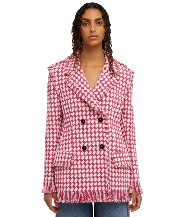 MSGM Blazer Doppiopetto Con Collo A Rever In Pied De Poule Fucsia Cheap