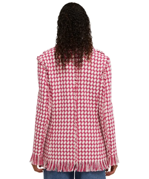 MSGM Blazer Doppiopetto Con Collo A Rever In Pied De Poule Fucsia Cheap