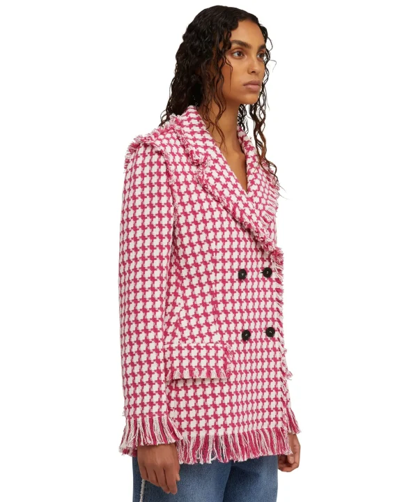 MSGM Blazer Doppiopetto Con Collo A Rever In Pied De Poule Fucsia Cheap