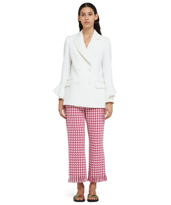 MSGM Blazer Doppiopetto In Double Crepe Cady Con Rouches Applicate White Best Sale