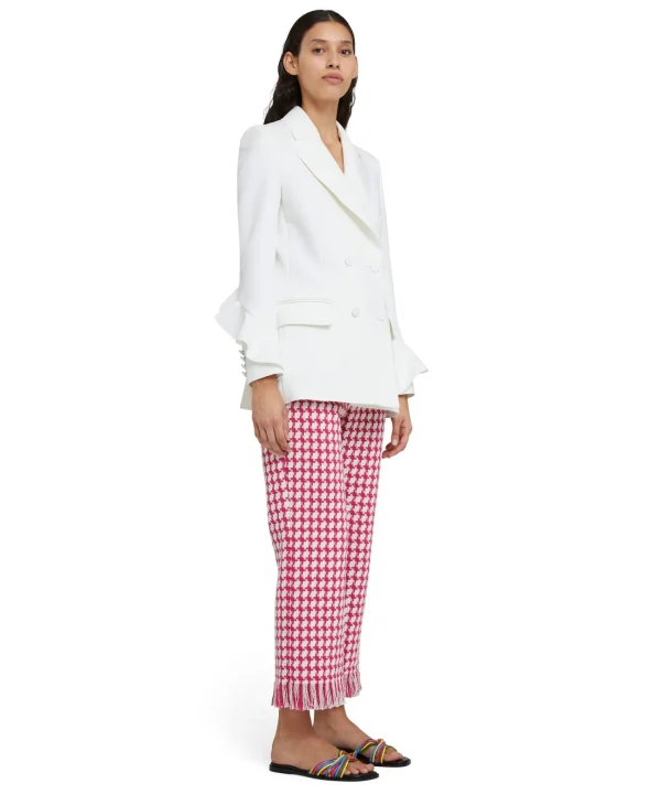 MSGM Blazer Doppiopetto In Double Crepe Cady Con Rouches Applicate White Best Sale