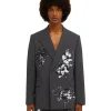 MSGM Blazer Doppiopetto In Fresco Lana Con Stampa Artigianale "Pinapple" Dark Grey New