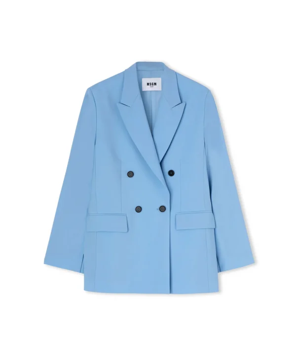 MSGM Blazer Doppiopetto In Fresco Lana Con Maniche Apribili Blue Discount