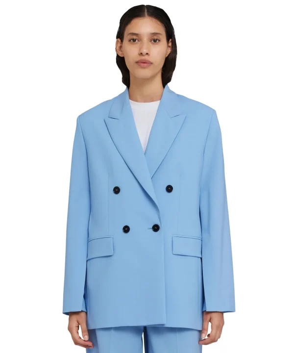 MSGM Blazer Doppiopetto In Fresco Lana Con Maniche Apribili Blue Discount