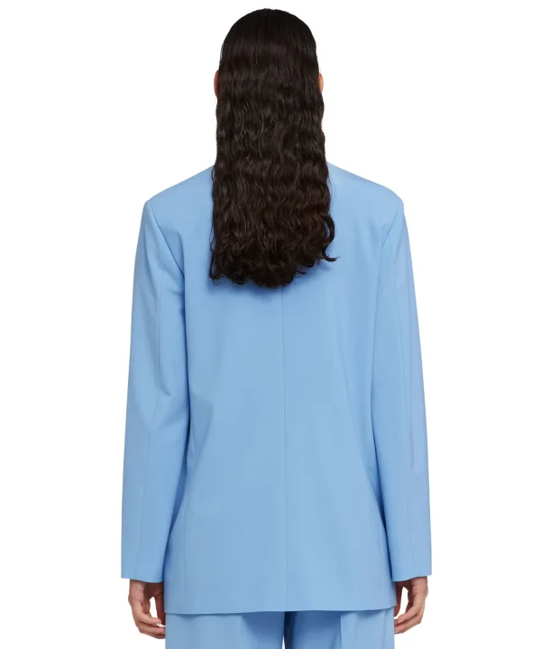 MSGM Blazer Doppiopetto In Fresco Lana Con Maniche Apribili Blue Discount