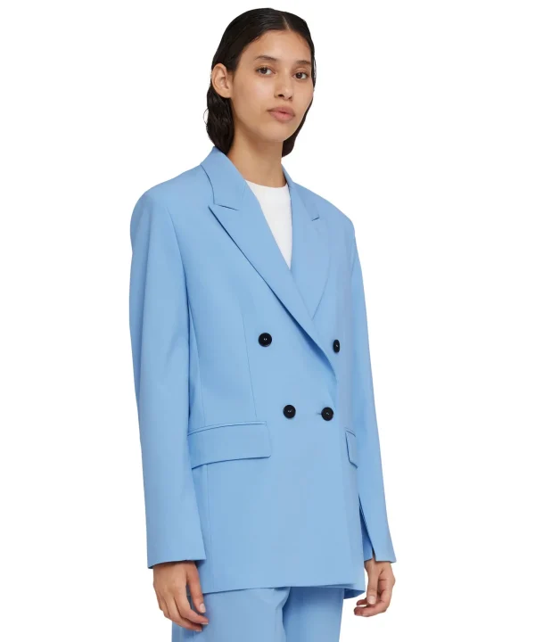 MSGM Blazer Doppiopetto In Fresco Lana Con Maniche Apribili Blue Discount