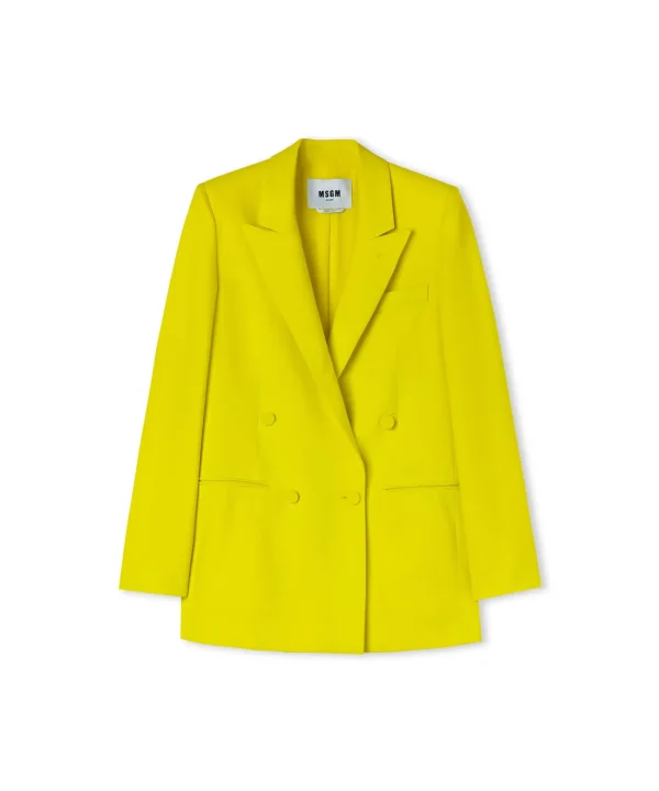 MSGM Blazer Doppiopetto In Viscosa Lemon Yellow Hot