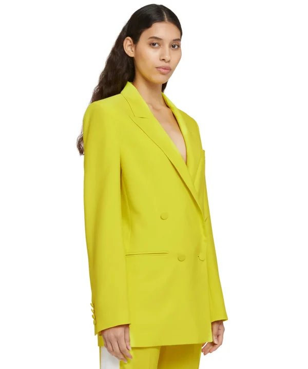 MSGM Blazer Doppiopetto In Viscosa Lemon Yellow Hot