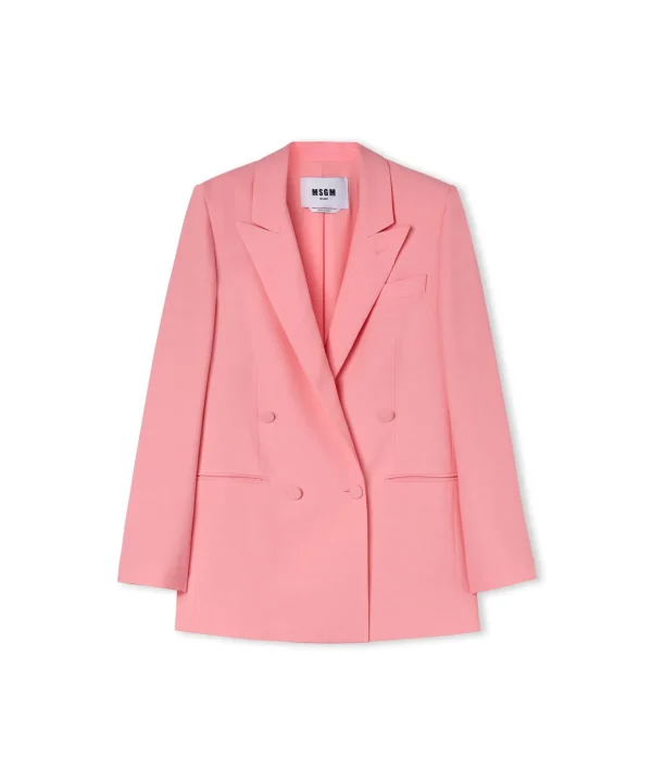 MSGM Blazer Doppiopetto In Viscosa Pink Cheap