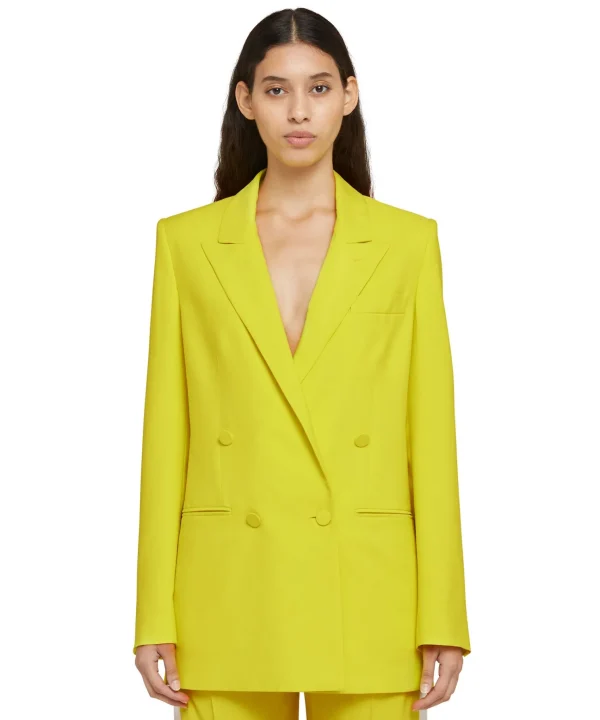 MSGM Blazer Doppiopetto In Viscosa Lemon Yellow Hot