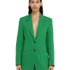 MSGM Blazer Monopetto In Denim Con Cuciture A Contrasto Green Cheap