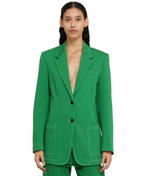 MSGM Blazer Monopetto In Denim Con Cuciture A Contrasto Green Cheap