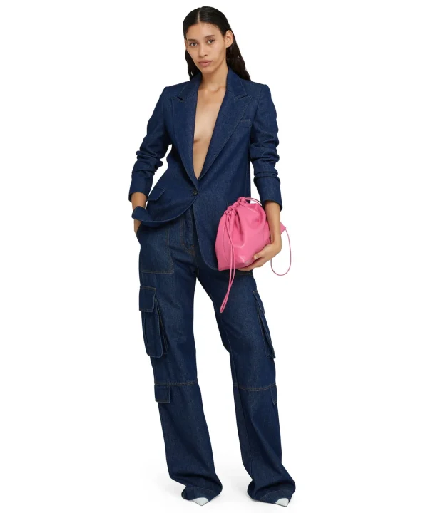 MSGM Blazer Monopetto In Denim Con Cuciture A Contrasto Blue Sale