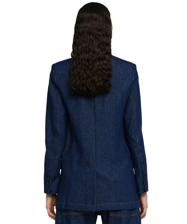 MSGM Blazer Monopetto In Denim Con Cuciture A Contrasto Blue New