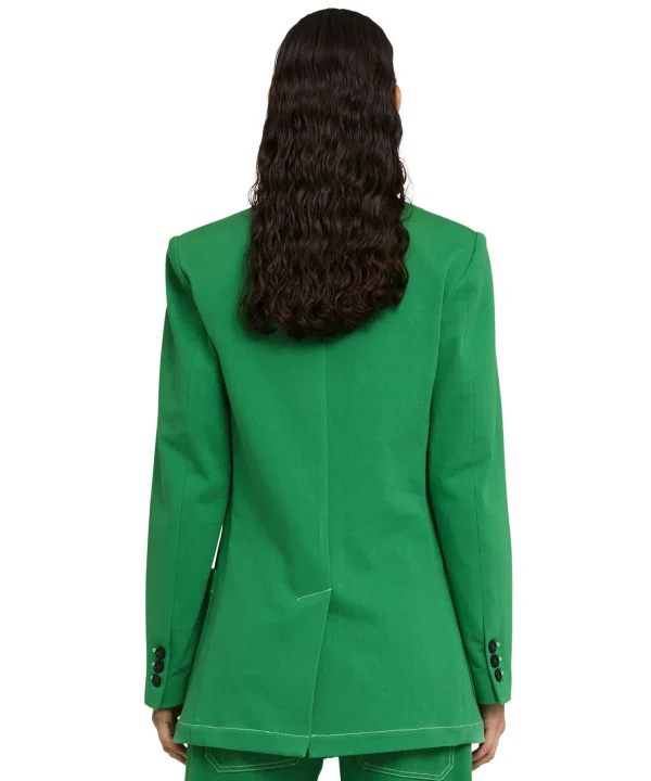 MSGM Blazer Monopetto In Denim Con Cuciture A Contrasto Green Cheap