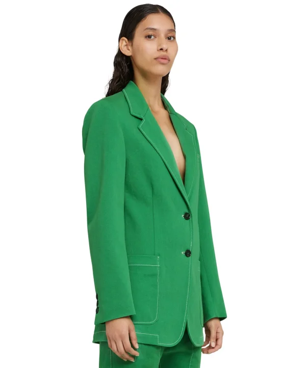 MSGM Blazer Monopetto In Denim Con Cuciture A Contrasto Green Cheap