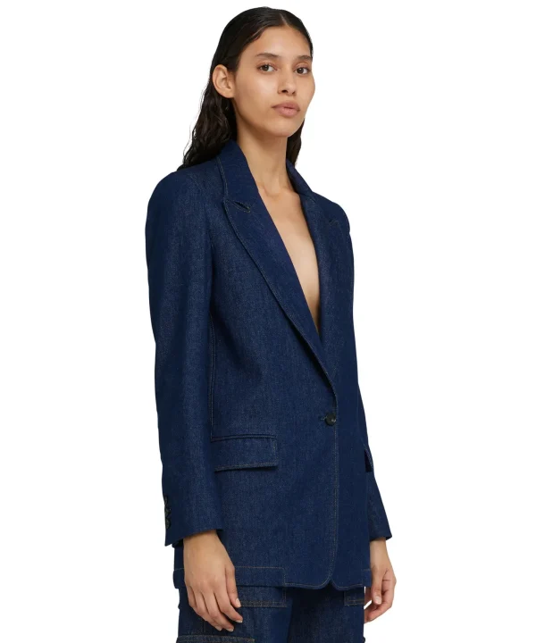 MSGM Blazer Monopetto In Denim Con Cuciture A Contrasto Blue New