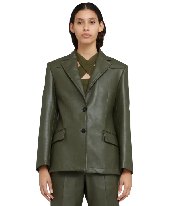 MSGM Blazer Monopetto In Eco-Pelle Military Green Cheap