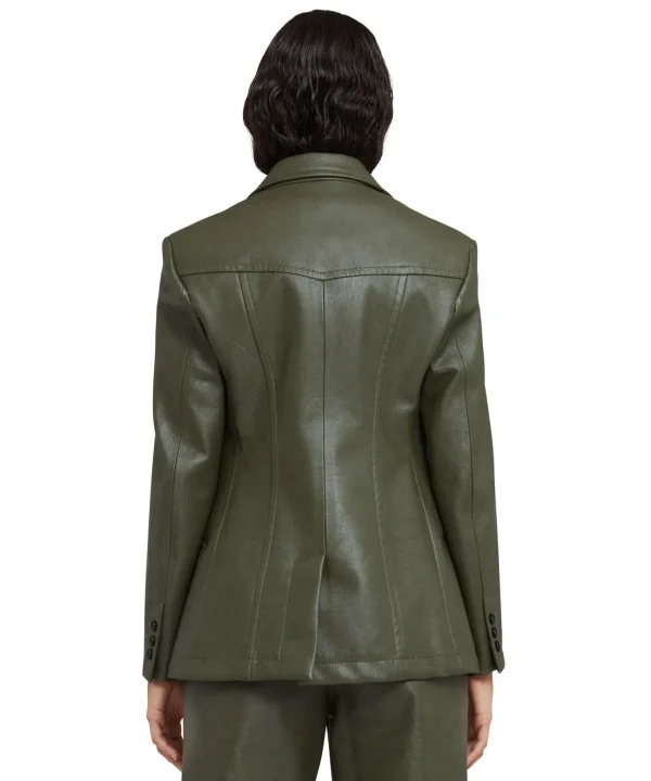 MSGM Blazer Monopetto In Eco-Pelle Military Green Cheap