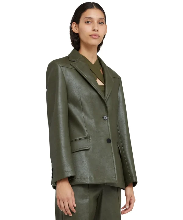 MSGM Blazer Monopetto In Eco-Pelle Military Green Cheap