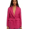 MSGM Blazer Monopetto In Fresco Lana Con Collo A Rever E Rouches In Vita Fucsia Hot