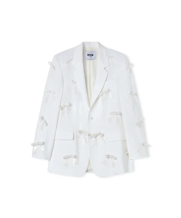 MSGM Blazer Monopetto In Viscosa Con Fiocchi Applicati Cream Store