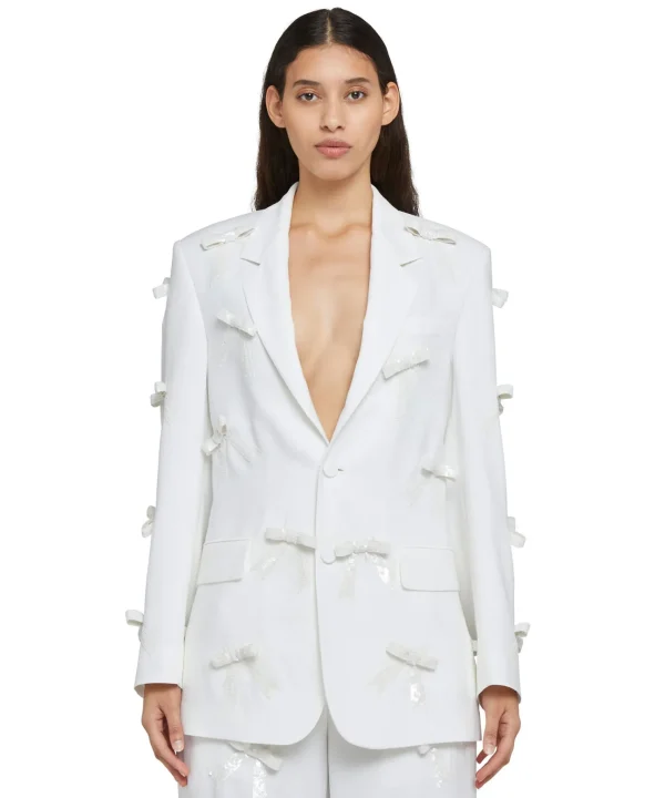 MSGM Blazer Monopetto In Viscosa Con Fiocchi Applicati Cream Store