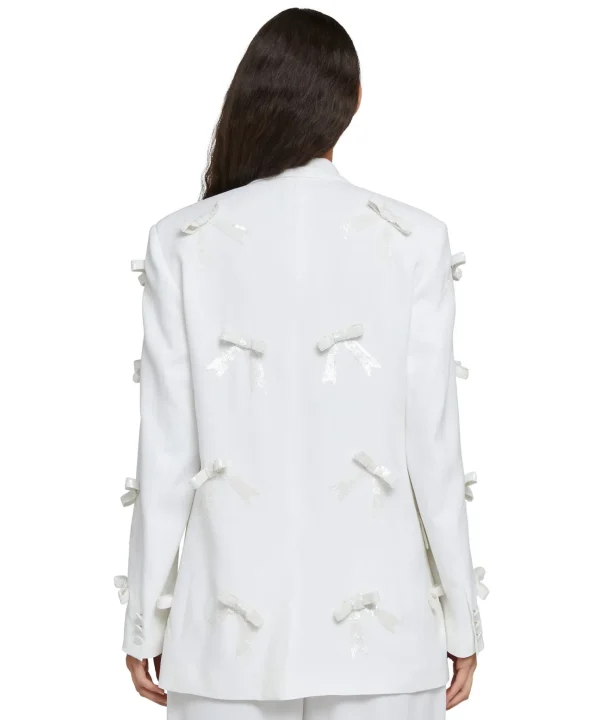 MSGM Blazer Monopetto In Viscosa Con Fiocchi Applicati Cream Store