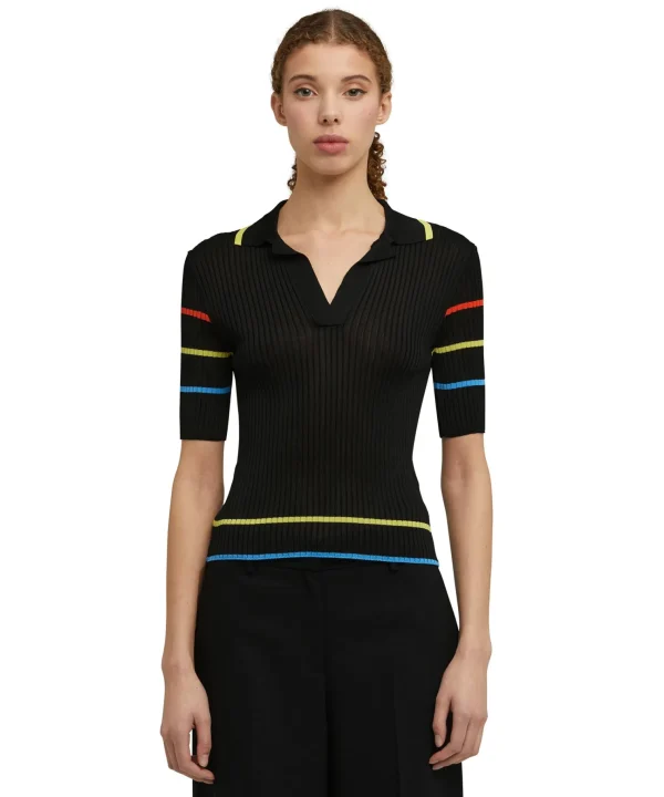 MSGM Blusa A Polo In Maglia Di Viscosa Black Online